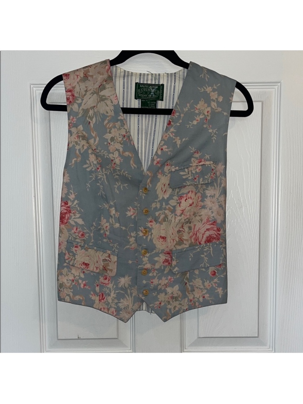 Vintage Ralph Lauren Country Floral Cotton Cottage core Vest - Blue - Picture 2 of 9